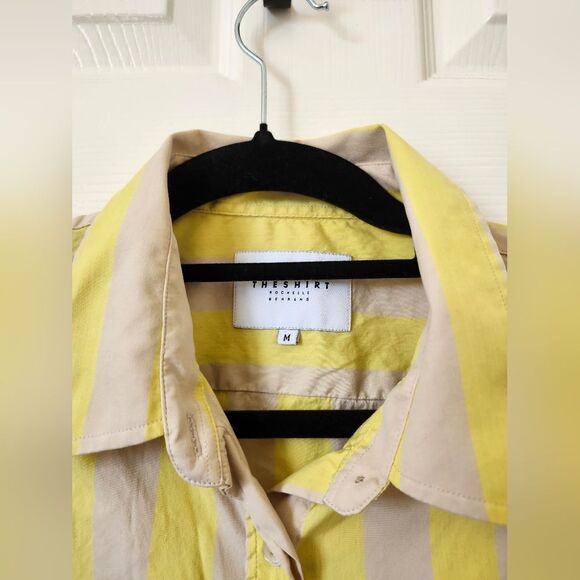 The Shirt by Rochelle Behrens Yellow Cream Striped Button Down Shirt M - Picture 6 of 7